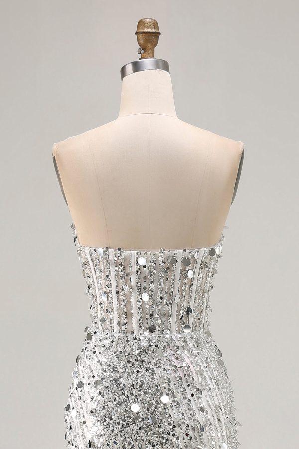 Sparkly Red Strapless Corset Mermaid Prom Dress - Image 17