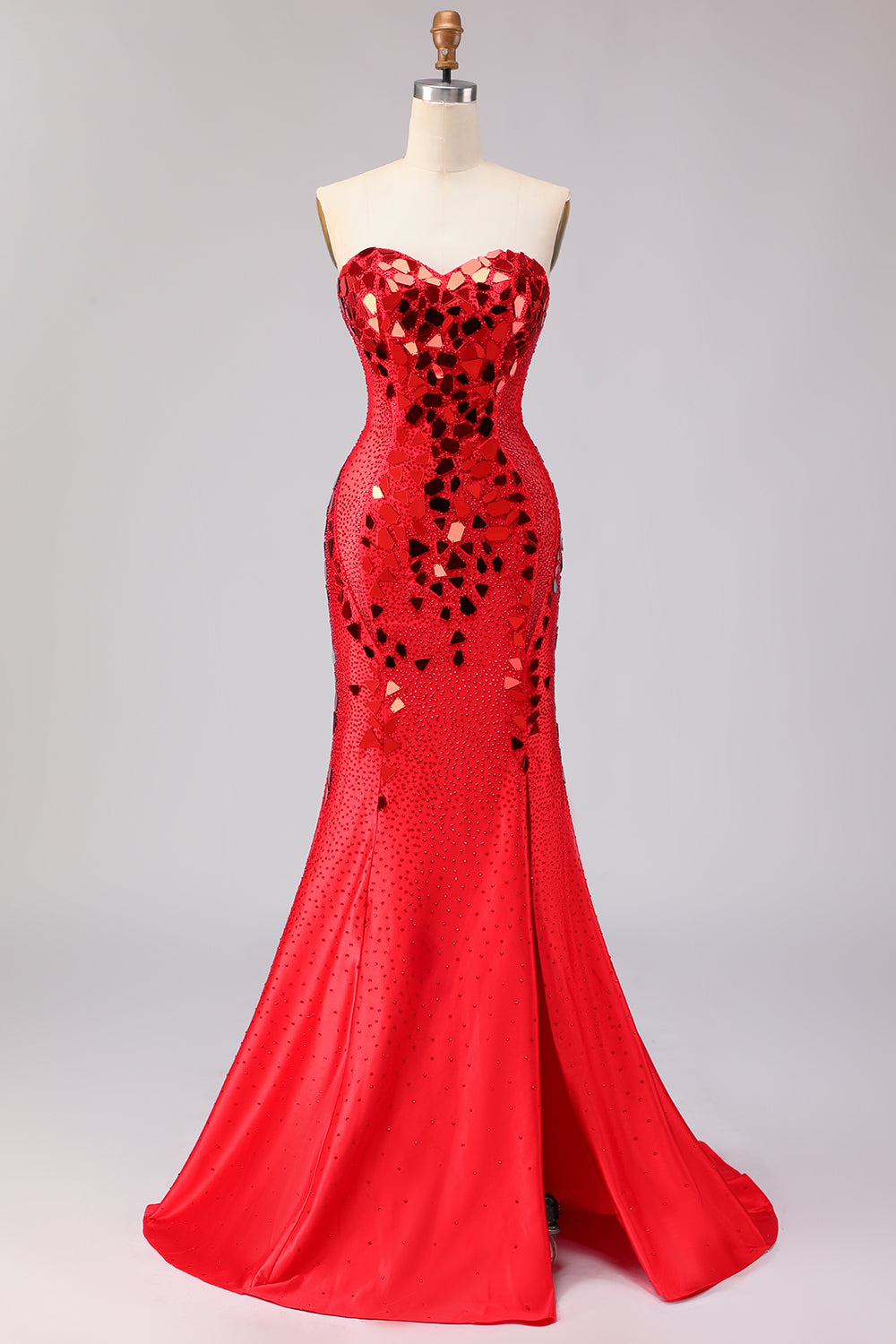 Sparkly Red Mermaid Strapless Beaded Prom Dress - Image 1
