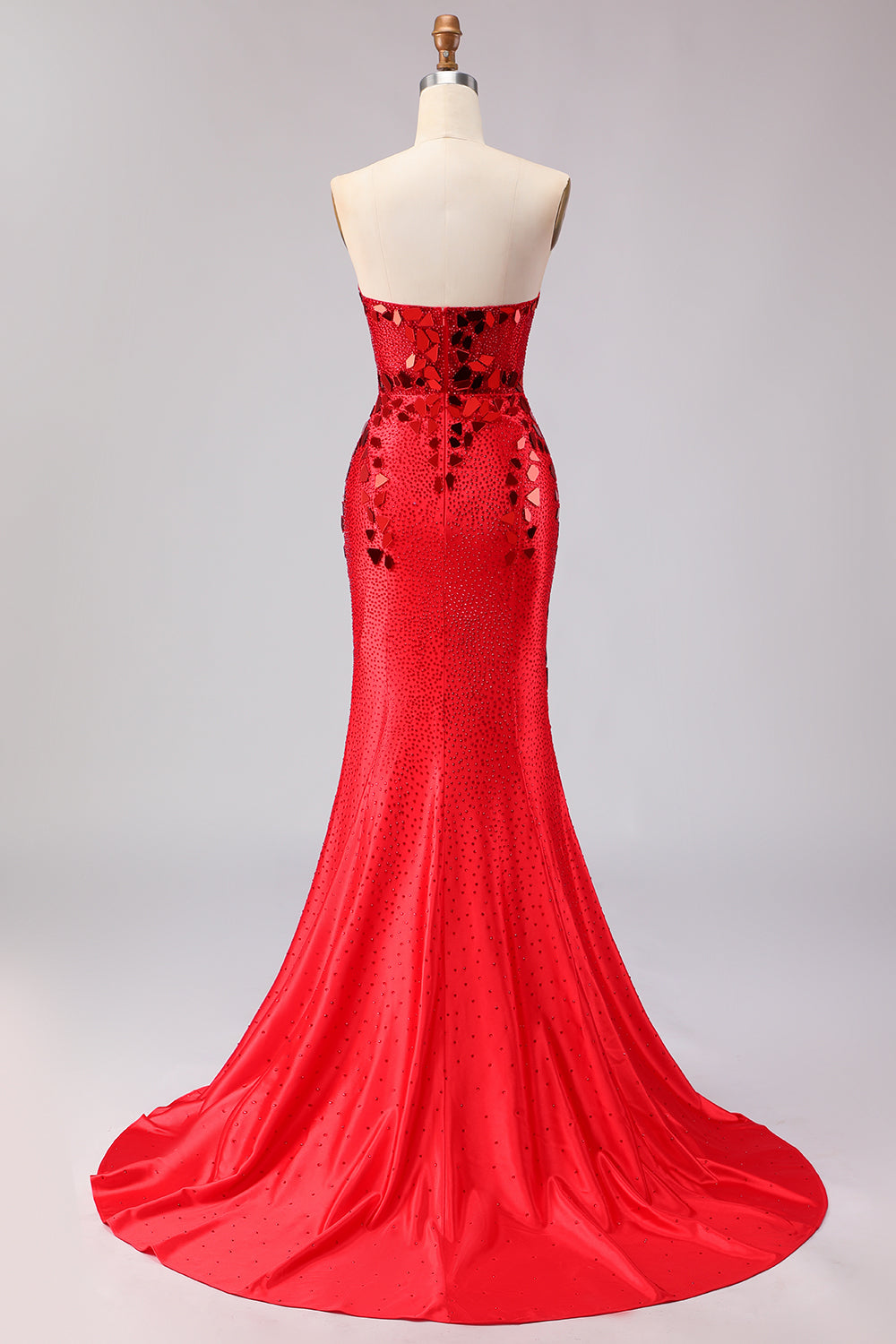 Sparkly Red Mermaid Strapless Beaded Prom Dress - Image 2