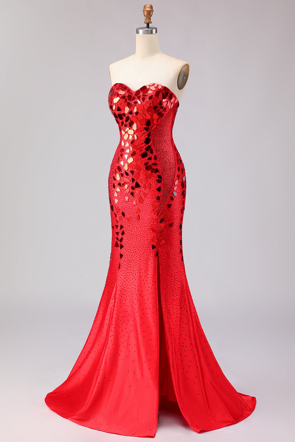 Sparkly Red Mermaid Strapless Beaded Prom Dress - Image 5