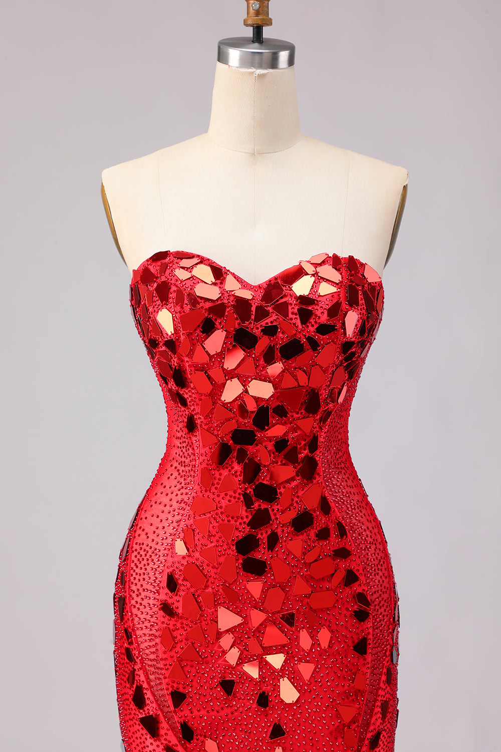 Sparkly Red Mermaid Strapless Beaded Prom Dress - Image 6