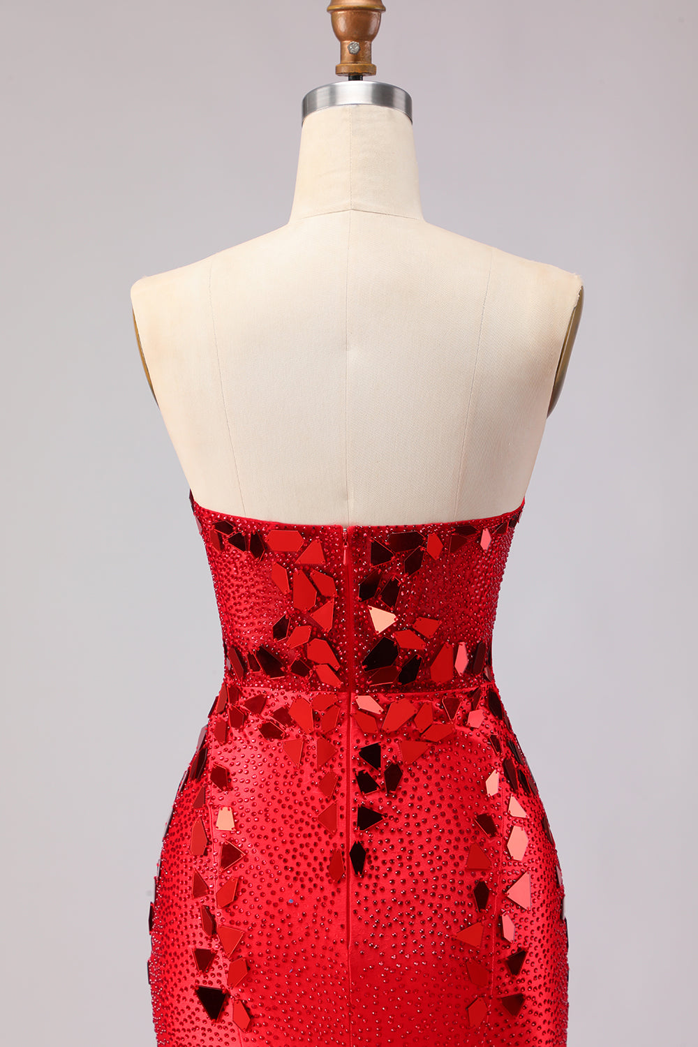 Sparkly Red Mermaid Strapless Beaded Prom Dress - Image 7
