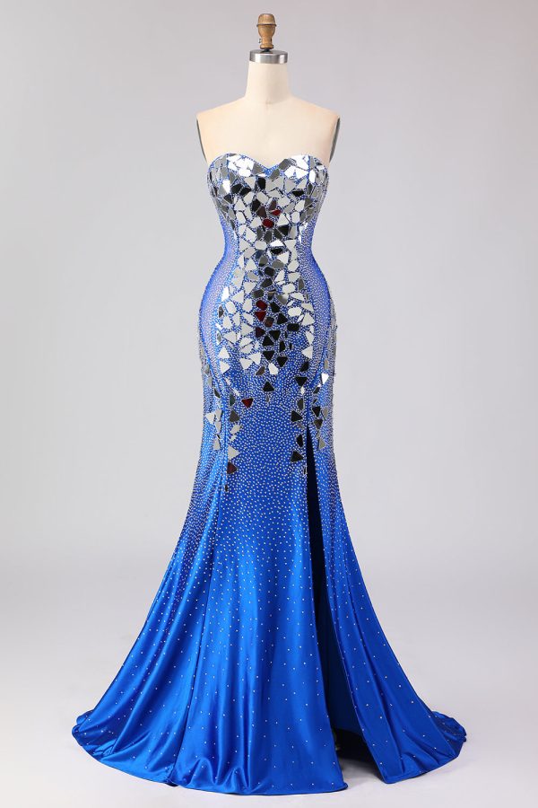 Sparkly Red Mermaid Strapless Beaded Prom Dress - Image 9