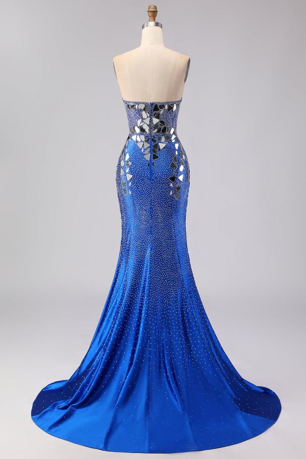Sparkly Red Mermaid Strapless Beaded Prom Dress - Image 10