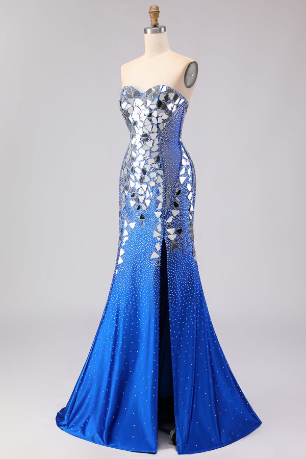 Sparkly Red Mermaid Strapless Beaded Prom Dress - Image 13