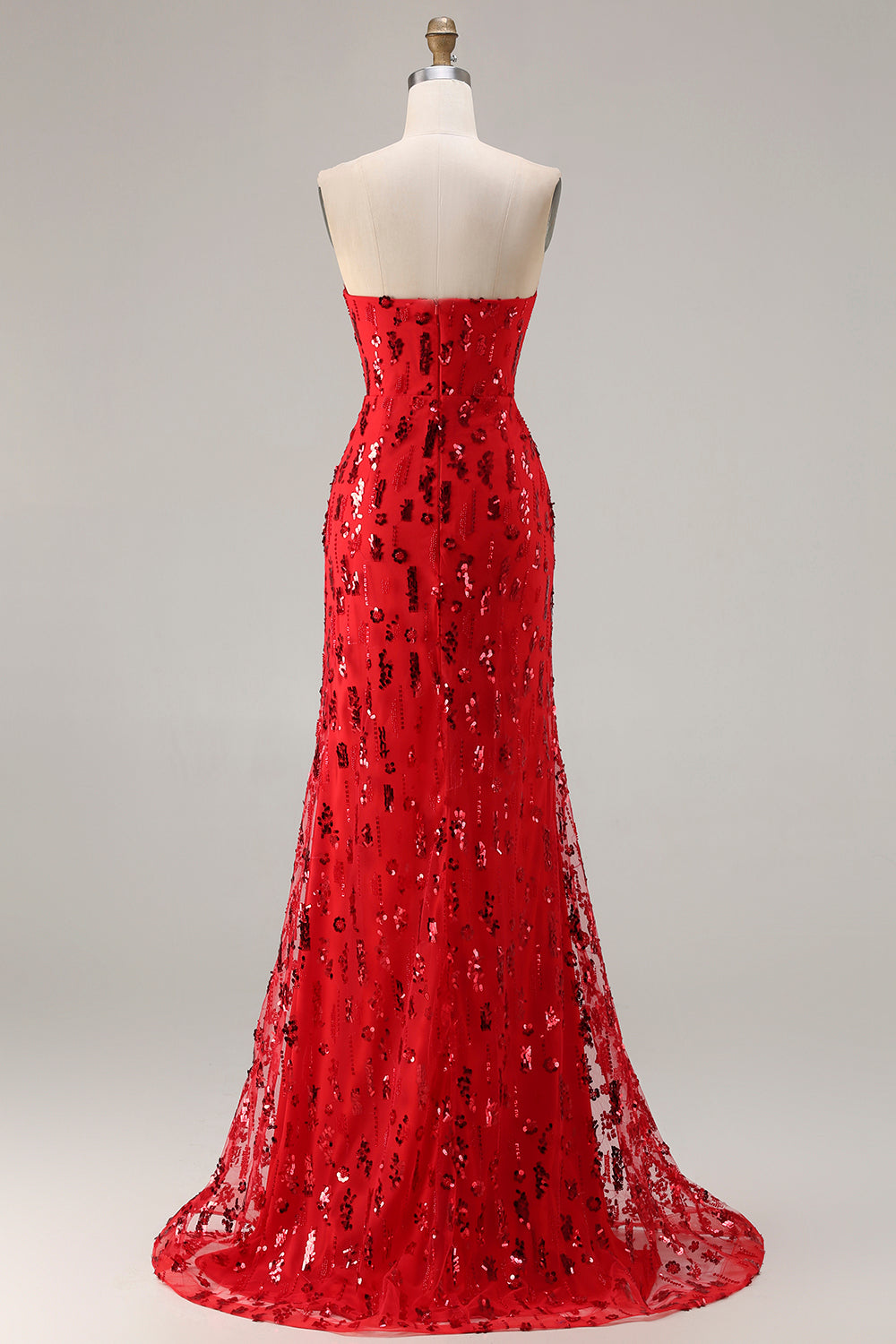 Sparkly Red Mermaid Strapless Maxi Prom Dress With Slit - Image 2