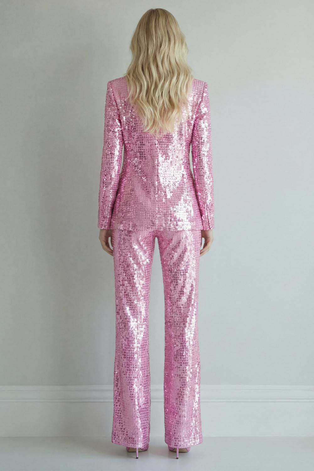 Sparkly Notched Lapel Pink 2 Piece Women Prom Suits - Image 2