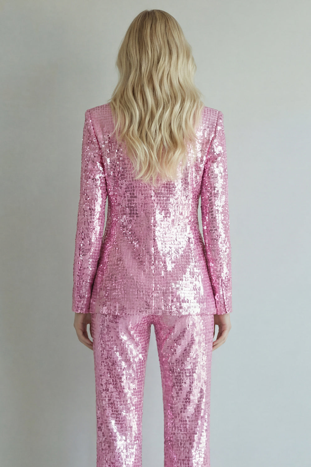 Sparkly Notched Lapel Pink 2 Piece Women Prom Suits - Image 4