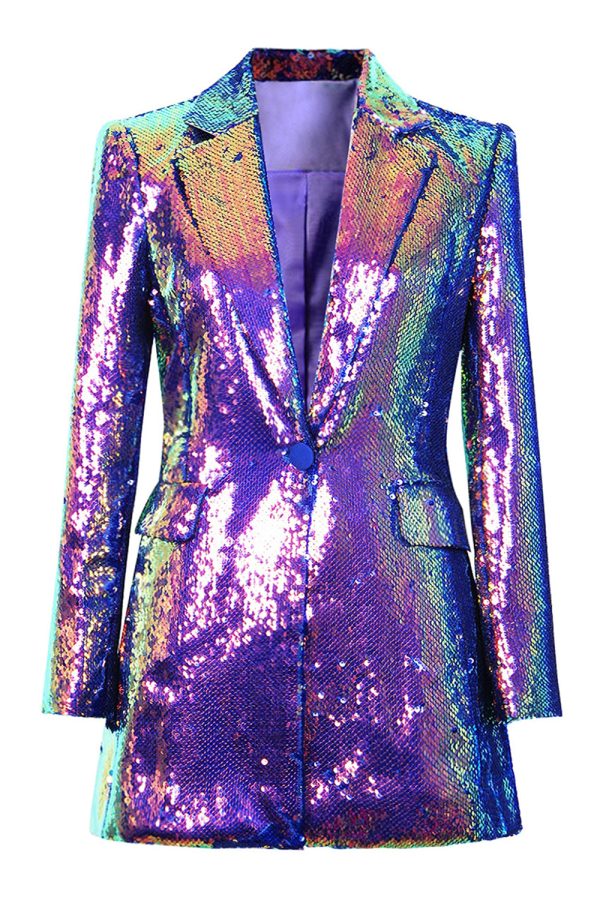 Sparkly Purple Notched Lapel Prom Blazer