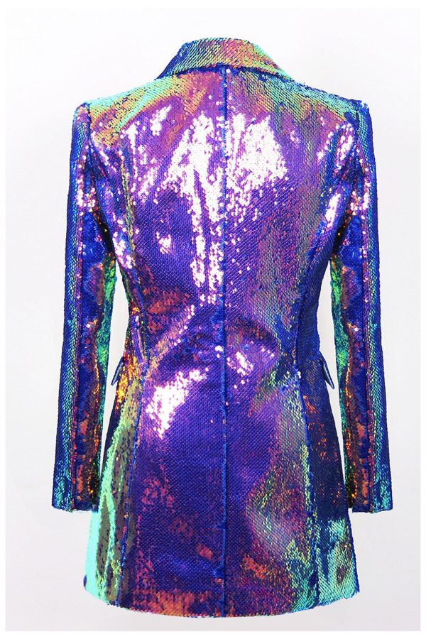 Sparkly Purple Notched Lapel Prom Blazer - Image 2