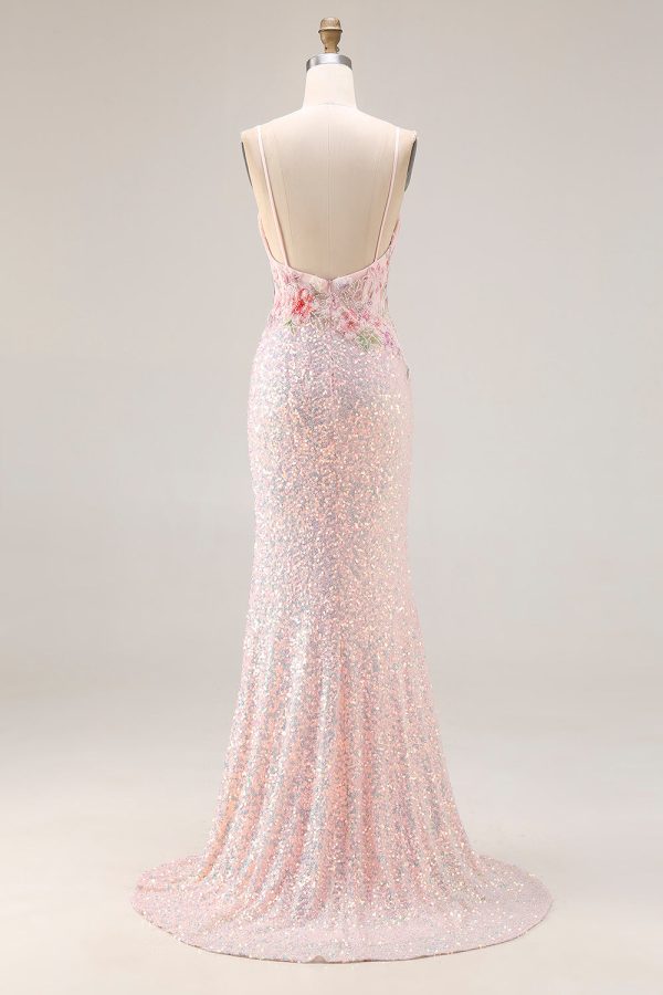 Sparkly Pink Beaded Mermaid Corset Prom Dress - Image 2