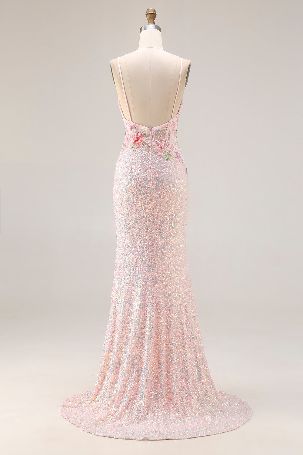 Sparkly Pink Beaded Mermaid Corset Prom Dress - Image 2