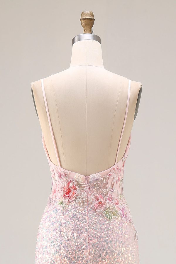 Sparkly Pink Beaded Mermaid Corset Prom Dress - Image 5