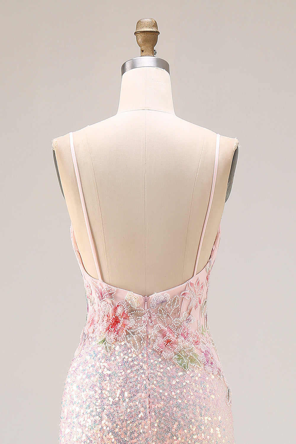Sparkly Pink Beaded Mermaid Corset Prom Dress - Image 5