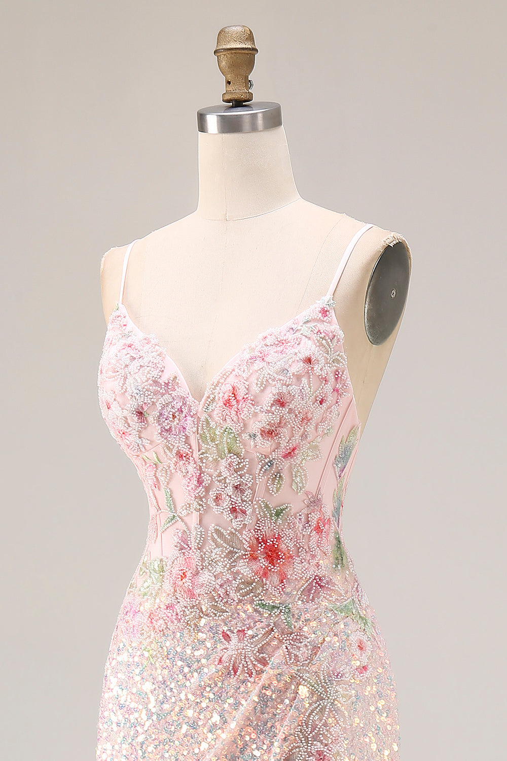 Sparkly Pink Beaded Mermaid Corset Prom Dress - Image 6