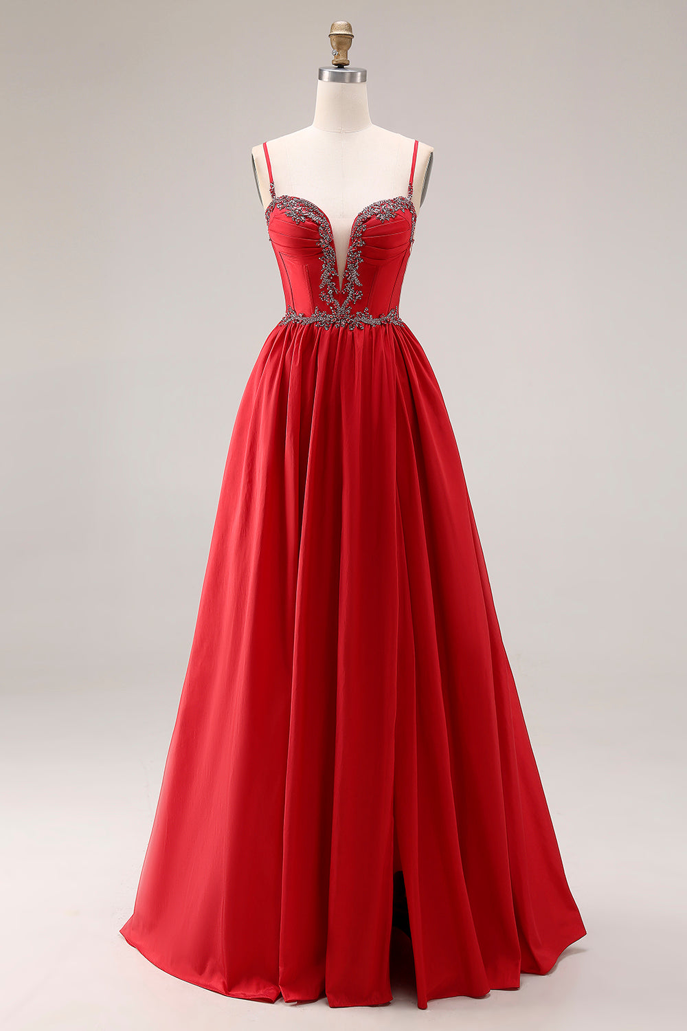 Sparkly Red A Line Pleated Maxi Prom Dress - Image 1