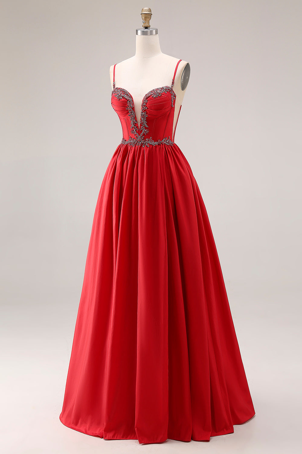 Sparkly Red A Line Pleated Maxi Prom Dress - Image 3