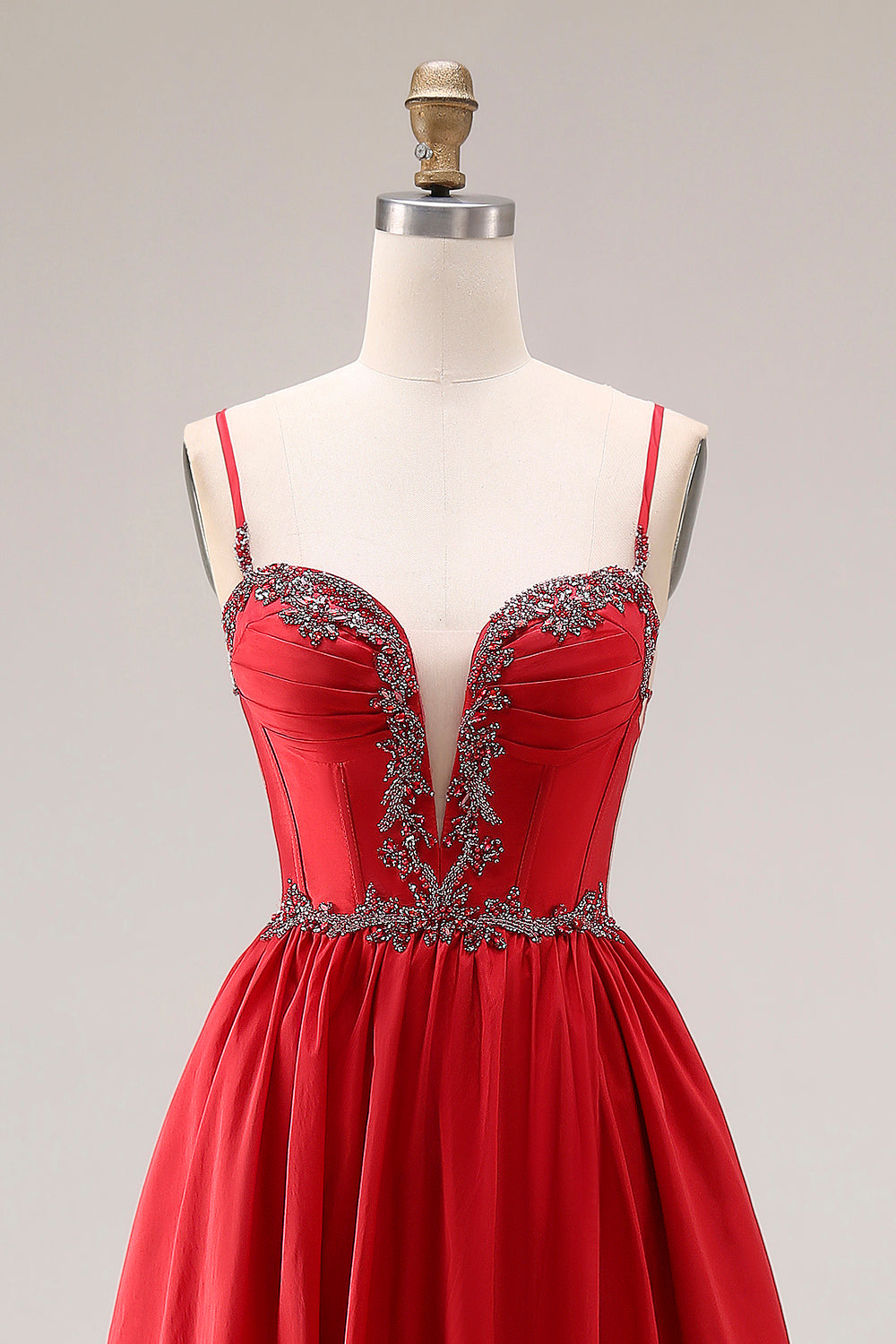 Sparkly Red A Line Pleated Maxi Prom Dress - Image 4