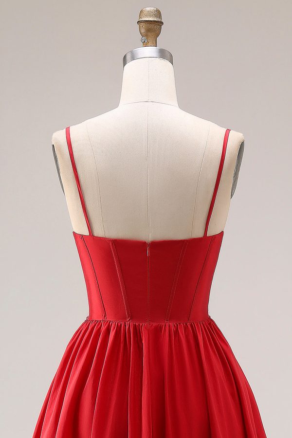 Sparkly Red A Line Pleated Maxi Prom Dress - Image 5