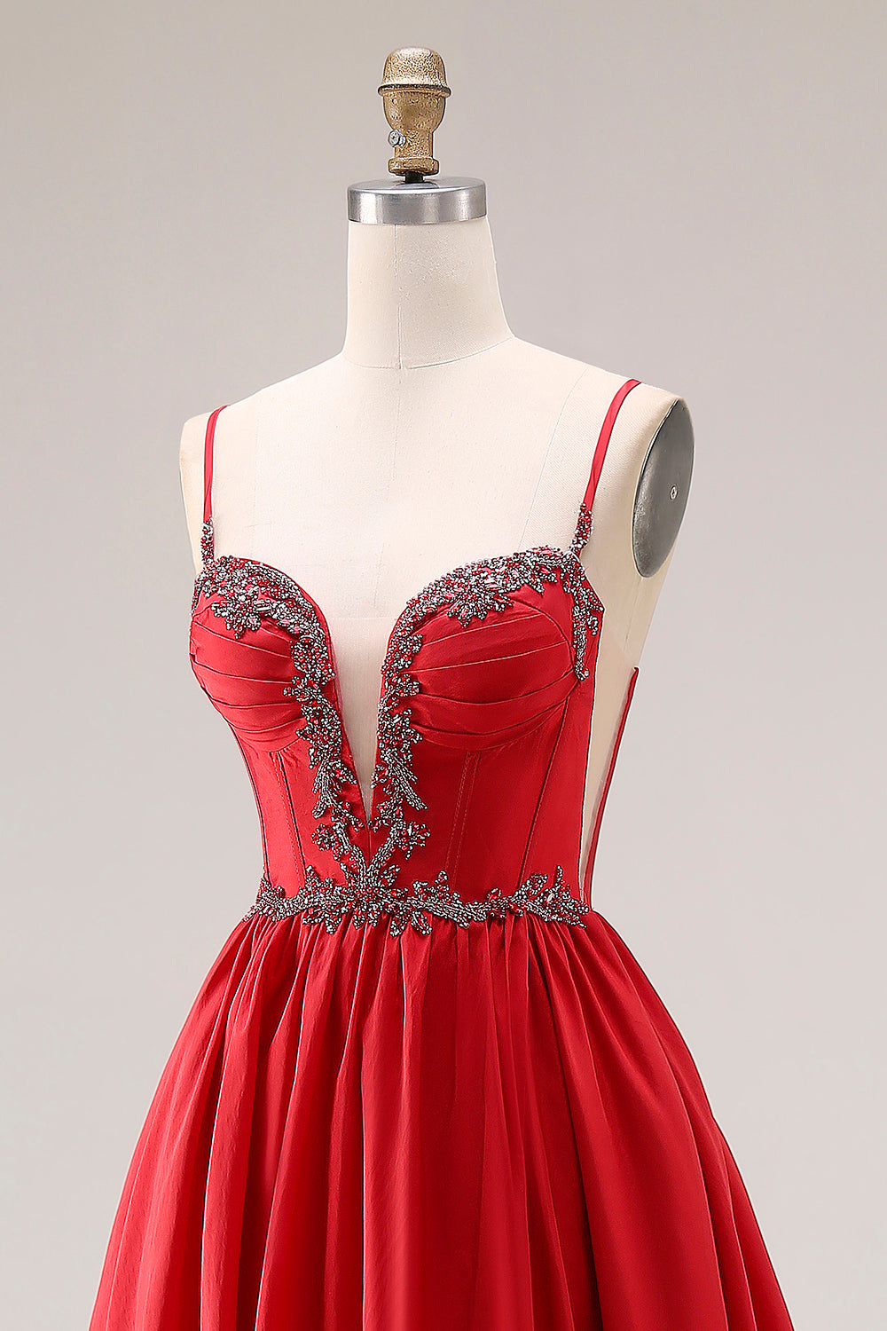 Sparkly Red A Line Pleated Maxi Prom Dress - Image 6