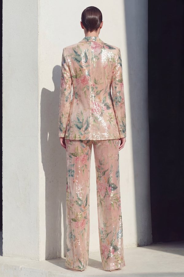Sparkly Notched Lapel Floral 2 Piece Champagne Women Suits - Image 2