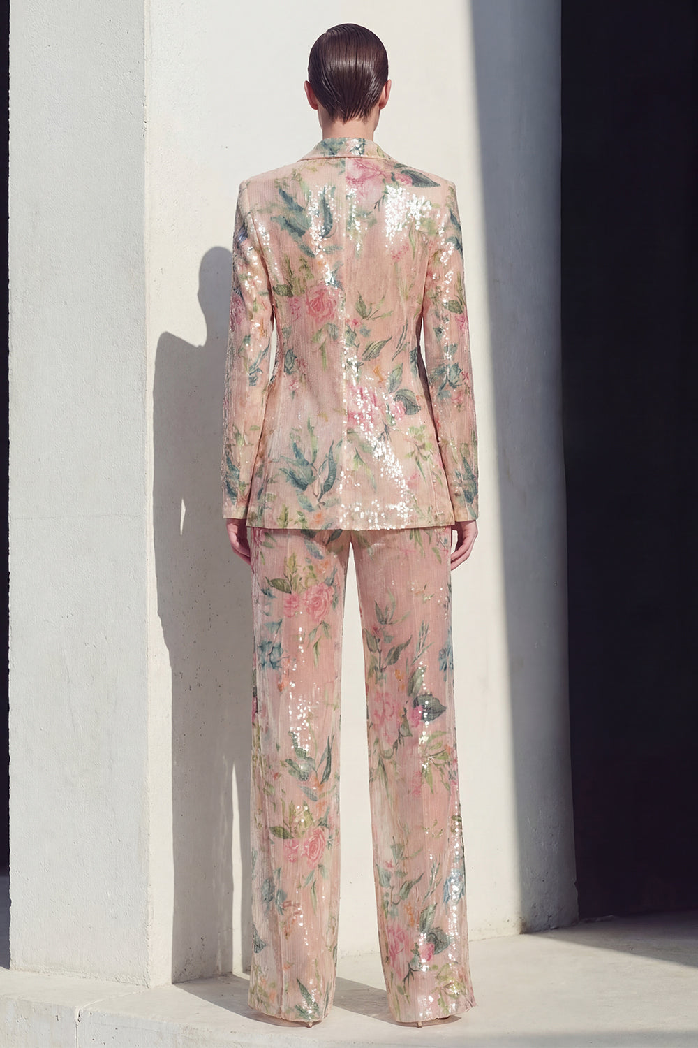 Sparkly Notched Lapel Floral 2 Piece Champagne Women Suits - Image 2