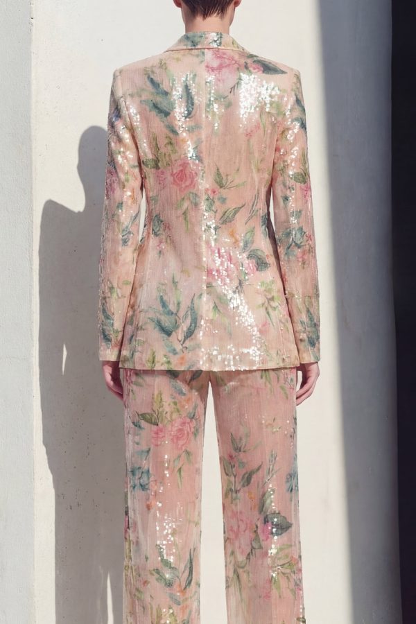 Sparkly Notched Lapel Floral 2 Piece Champagne Women Suits - Image 4