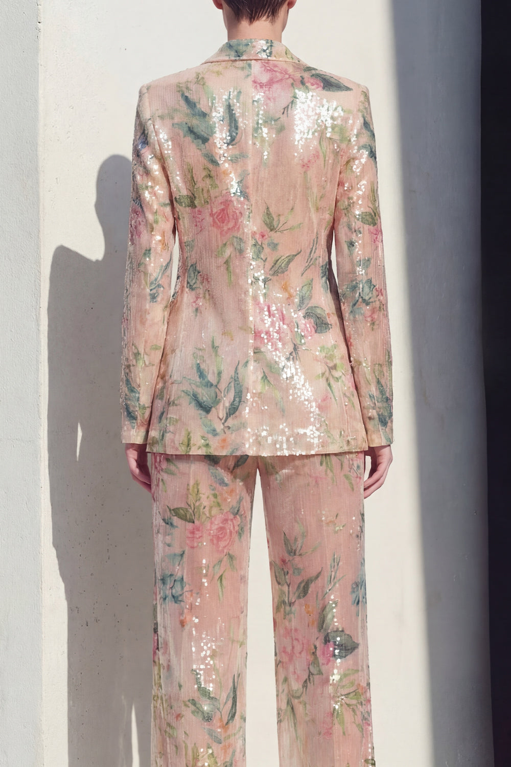 Sparkly Notched Lapel Floral 2 Piece Champagne Women Suits - Image 4