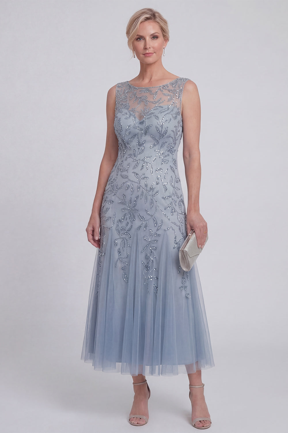 Sparkly Navy A Line Sleeveless Mother of the Bride Dress - Image 9
