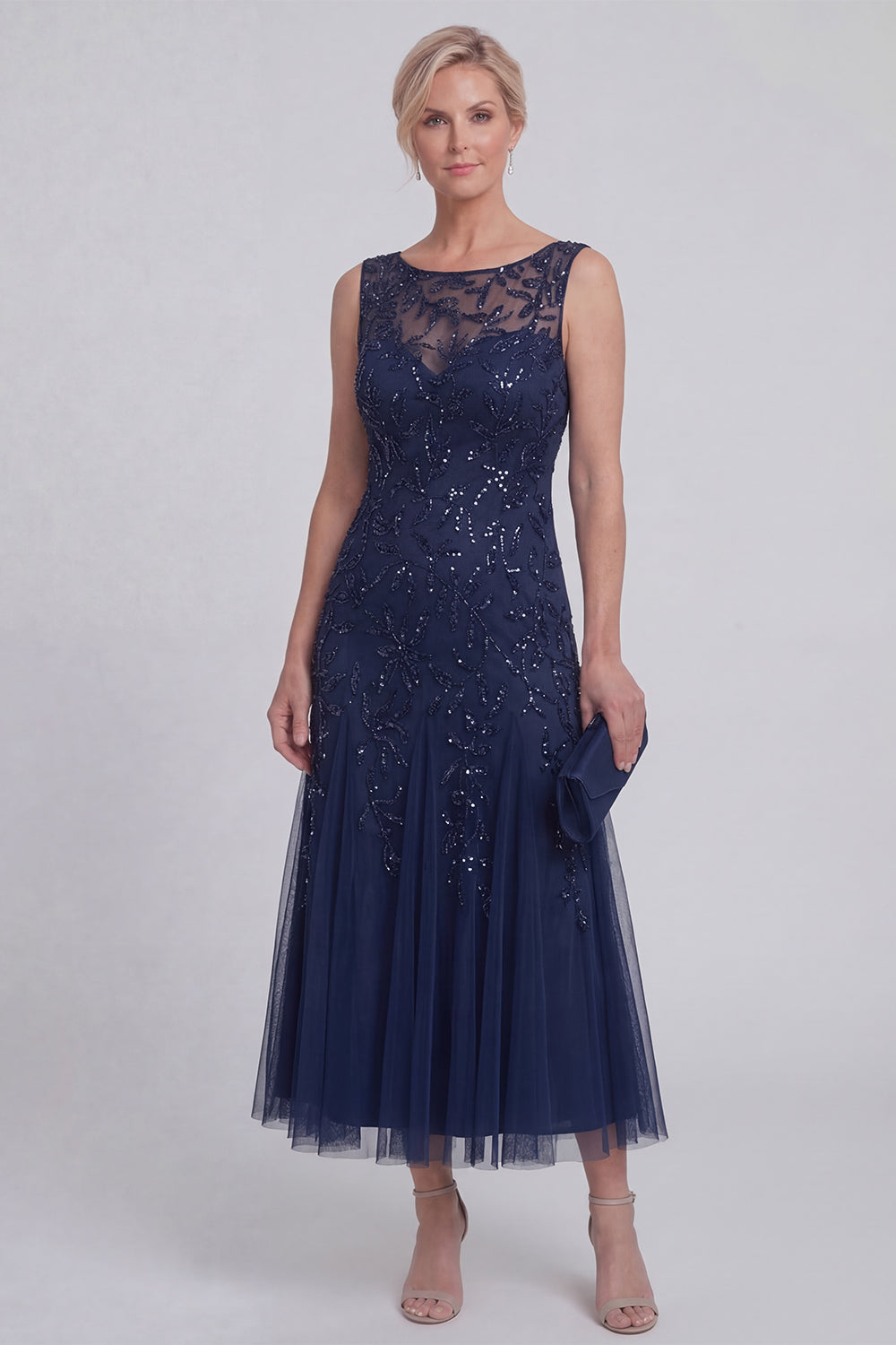 Sparkly Navy A Line Sleeveless Mother of the Bride Dress - Image 1