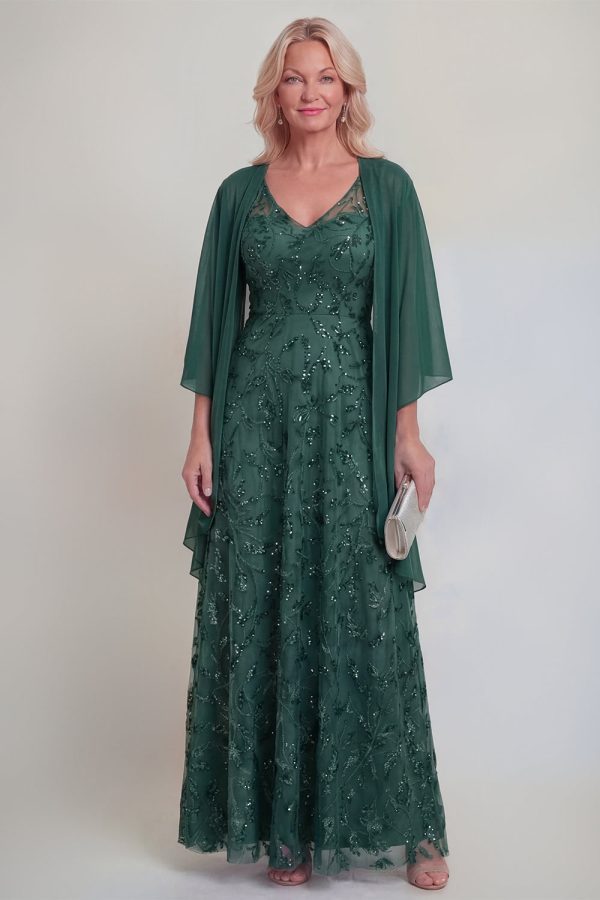 Sparkly Navy A Line V Neck Maxi Mother of the Bride Dress - Image 5