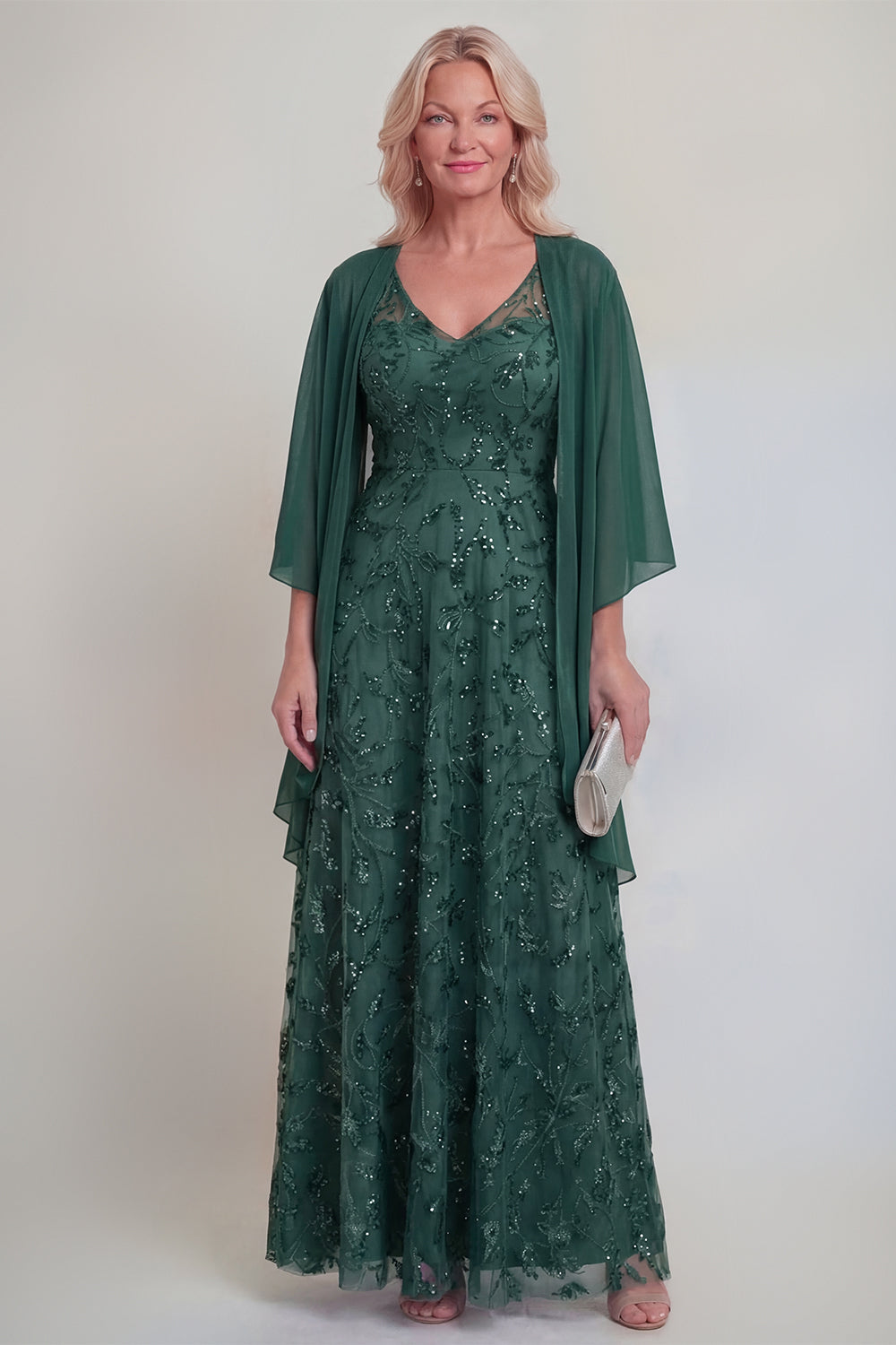 Sparkly Navy A Line V Neck Maxi Mother of the Bride Dress - Image 5