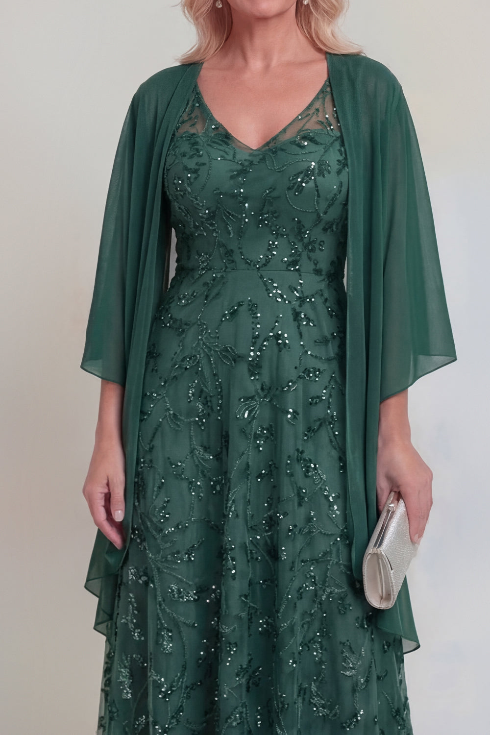 Sparkly Navy A Line V Neck Maxi Mother of the Bride Dress - Image 7