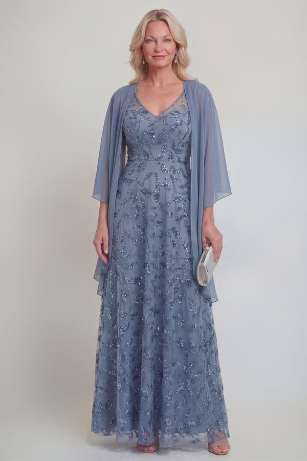 Sparkly Navy A Line V Neck Maxi Mother of the Bride Dress - Image 9