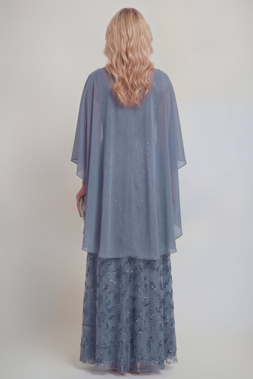Sparkly Navy A Line V Neck Maxi Mother of the Bride Dress - Image 10