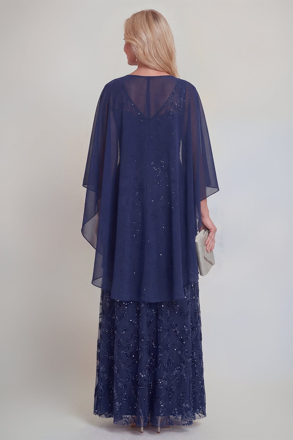 Sparkly Navy A Line V Neck Maxi Mother of the Bride Dress - Image 2
