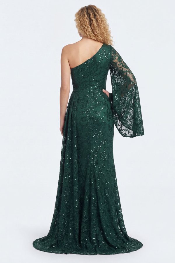 Sparkly One Shoulder Appliqued Dark Green Mother of the Bride Dress - Image 2