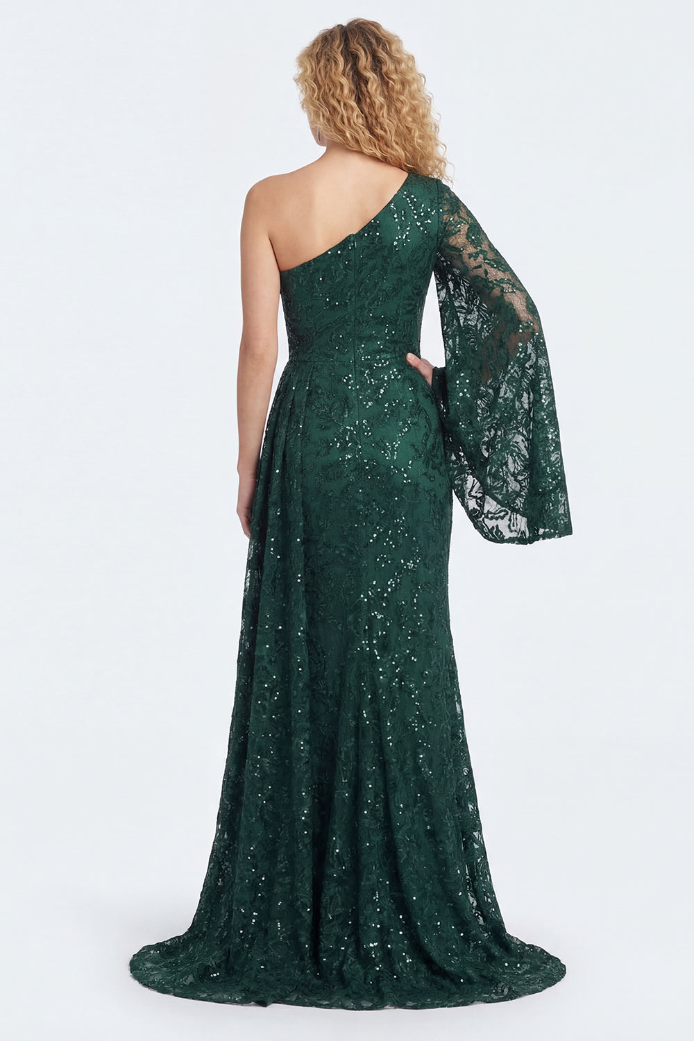 Sparkly One Shoulder Appliqued Dark Green Mother of the Bride Dress - Image 2