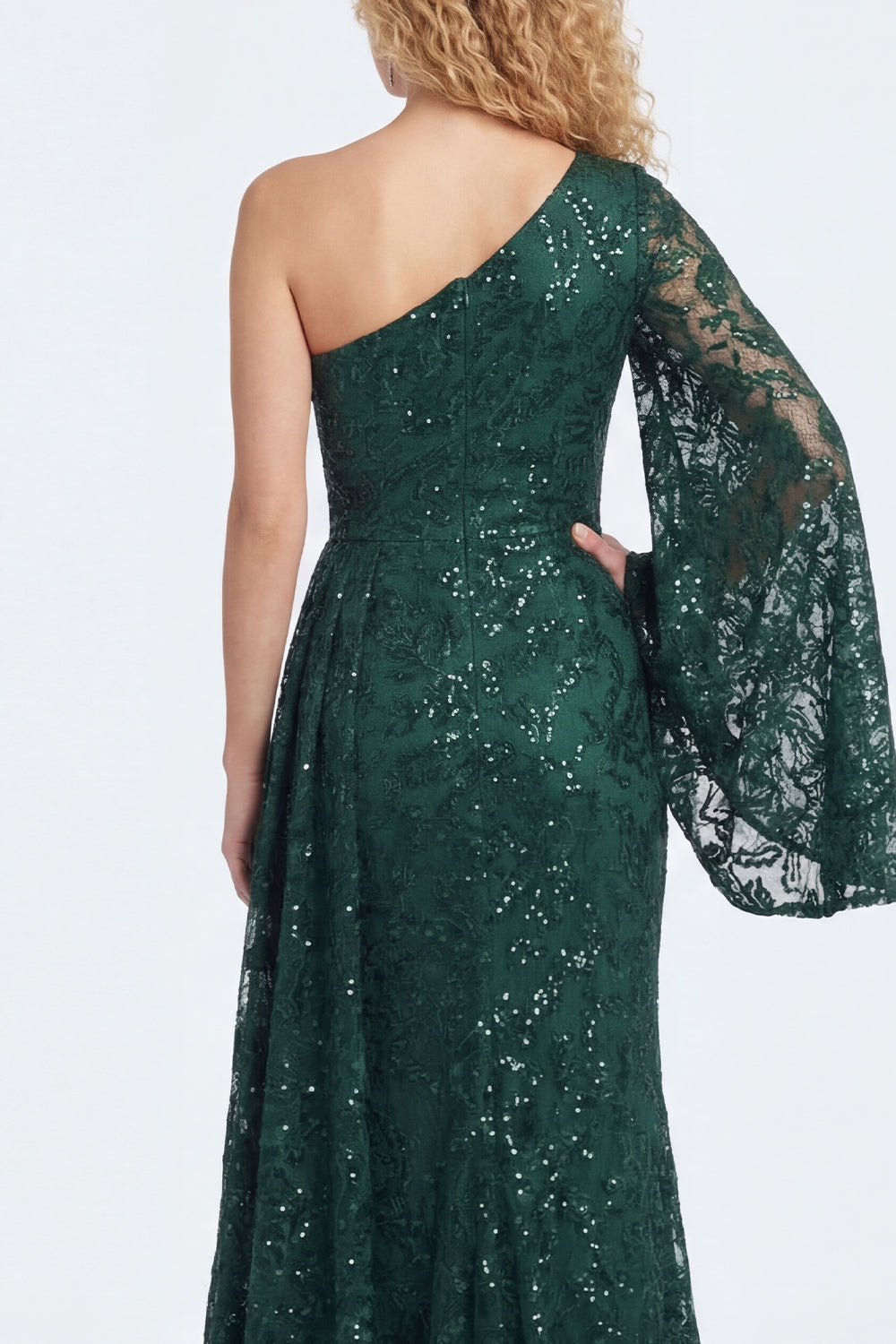 Sparkly One Shoulder Appliqued Dark Green Mother of the Bride Dress - Image 4