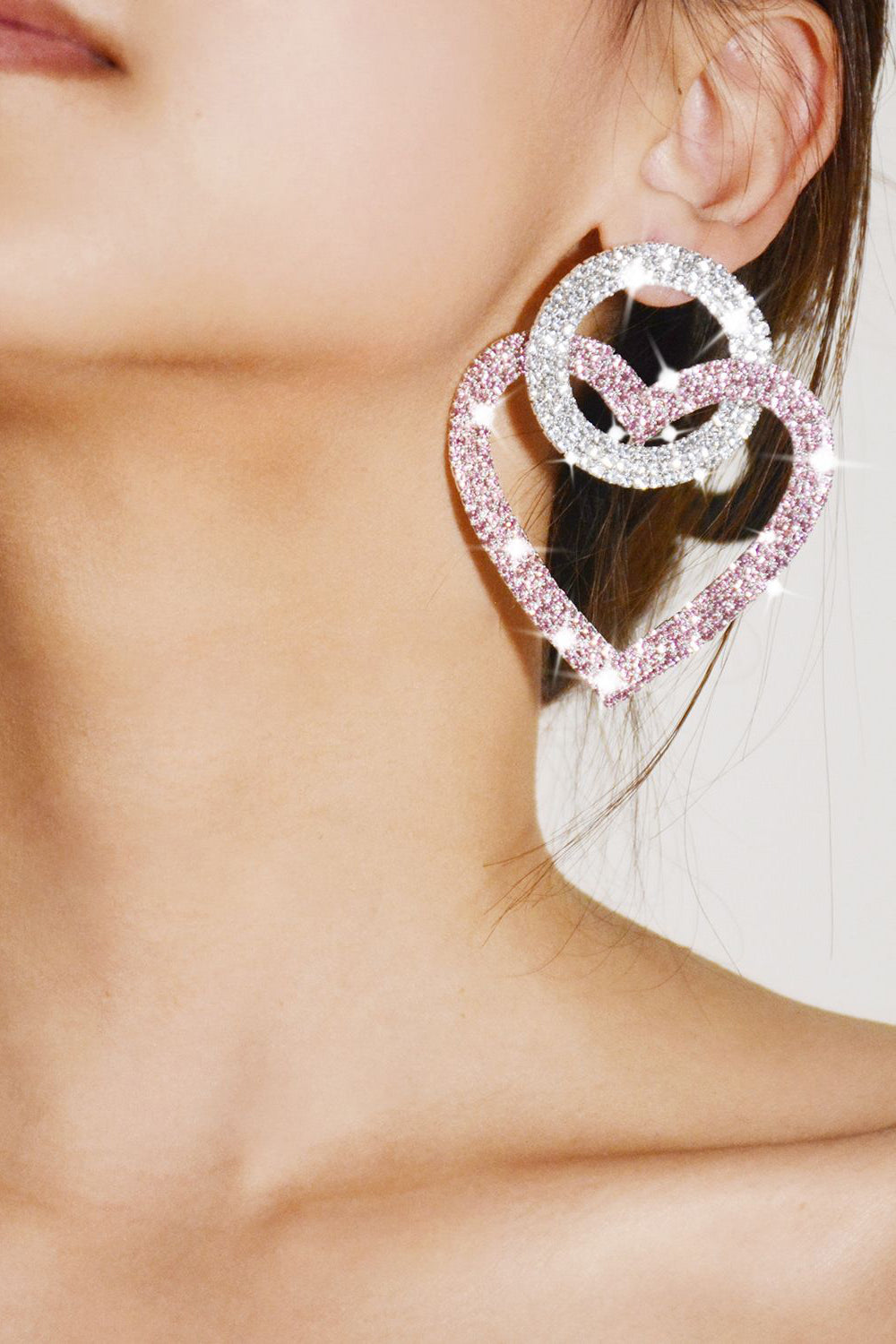 Sparkly Rhinestones Heart Earrings - Image 2