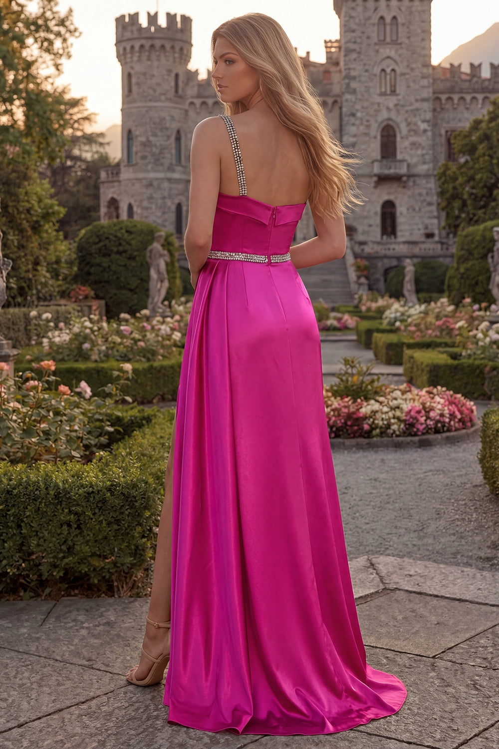 Sparkly One Shoulder Dark Green Ruched Prom Dress - Image 10