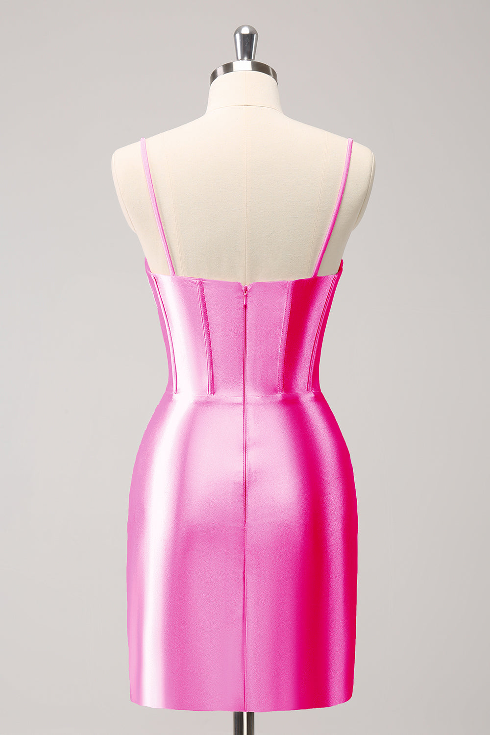 Sparkly Pink Spaghetti Straps Tight Mini Dress with Beading - Image 9