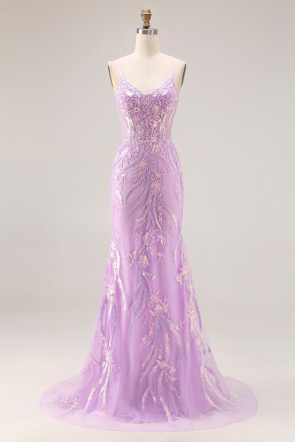 Sparkly Purple Mermaid Appliqued Maxi Prom Dress - Image 1