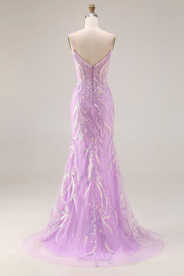 Sparkly Purple Mermaid Appliqued Maxi Prom Dress - Image 2