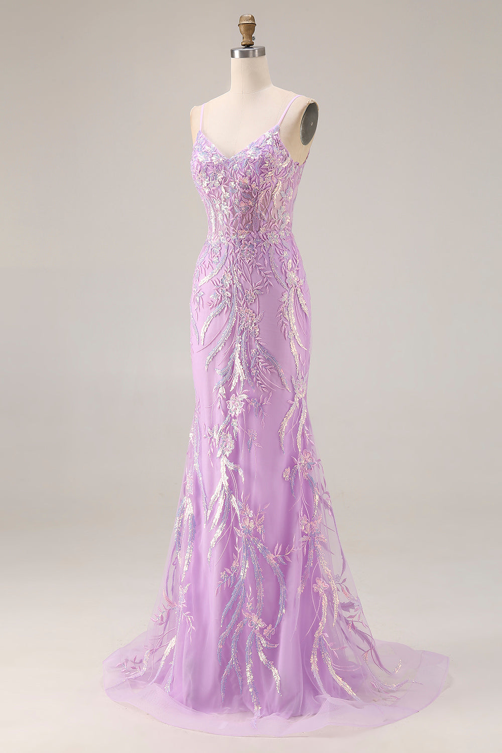 Sparkly Purple Mermaid Appliqued Maxi Prom Dress - Image 3