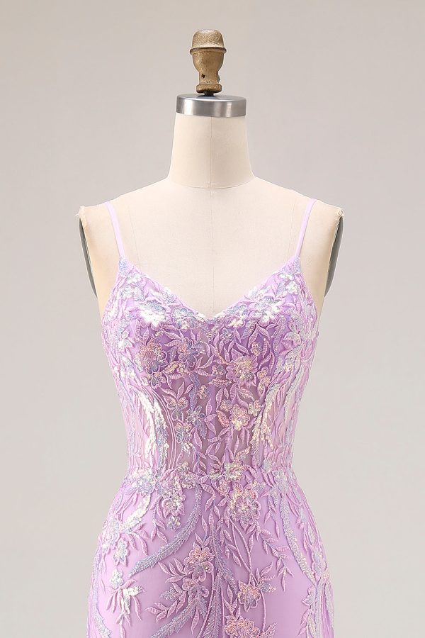Sparkly Purple Mermaid Appliqued Maxi Prom Dress - Image 4