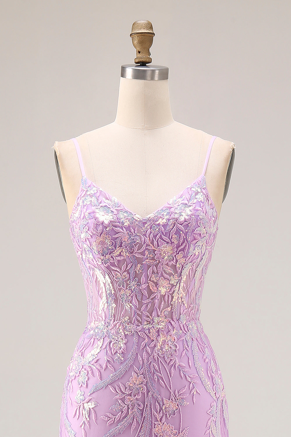 Sparkly Purple Mermaid Appliqued Maxi Prom Dress - Image 4
