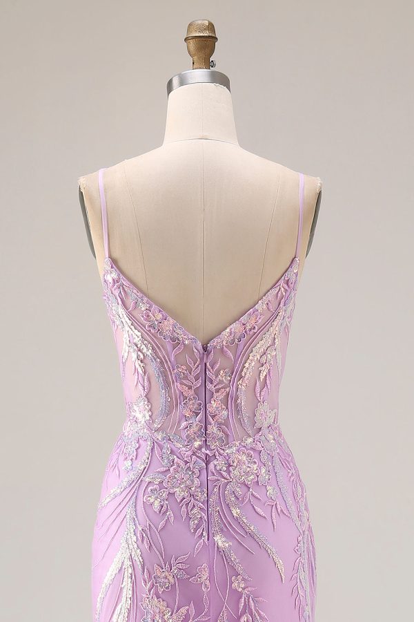 Sparkly Purple Mermaid Appliqued Maxi Prom Dress - Image 5