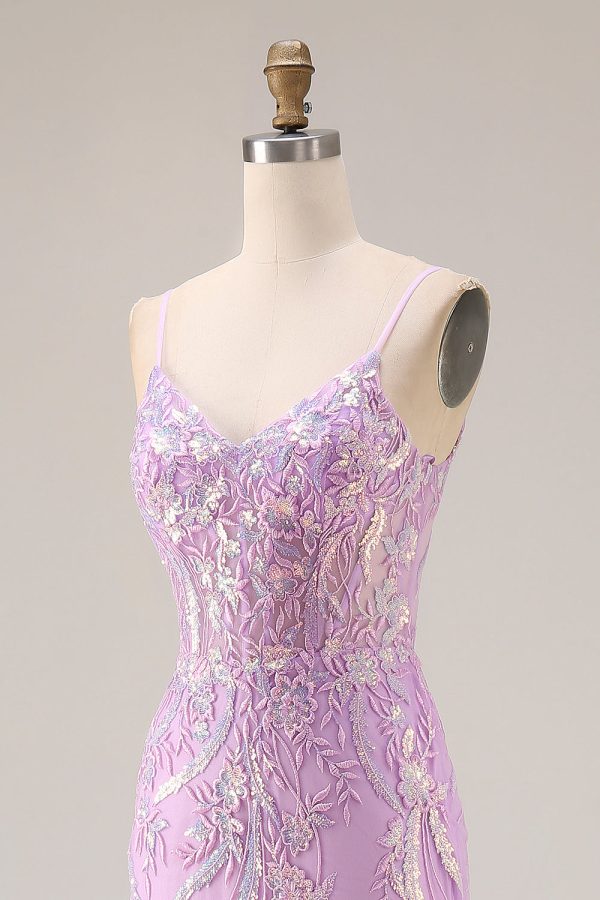 Sparkly Purple Mermaid Appliqued Maxi Prom Dress - Image 6