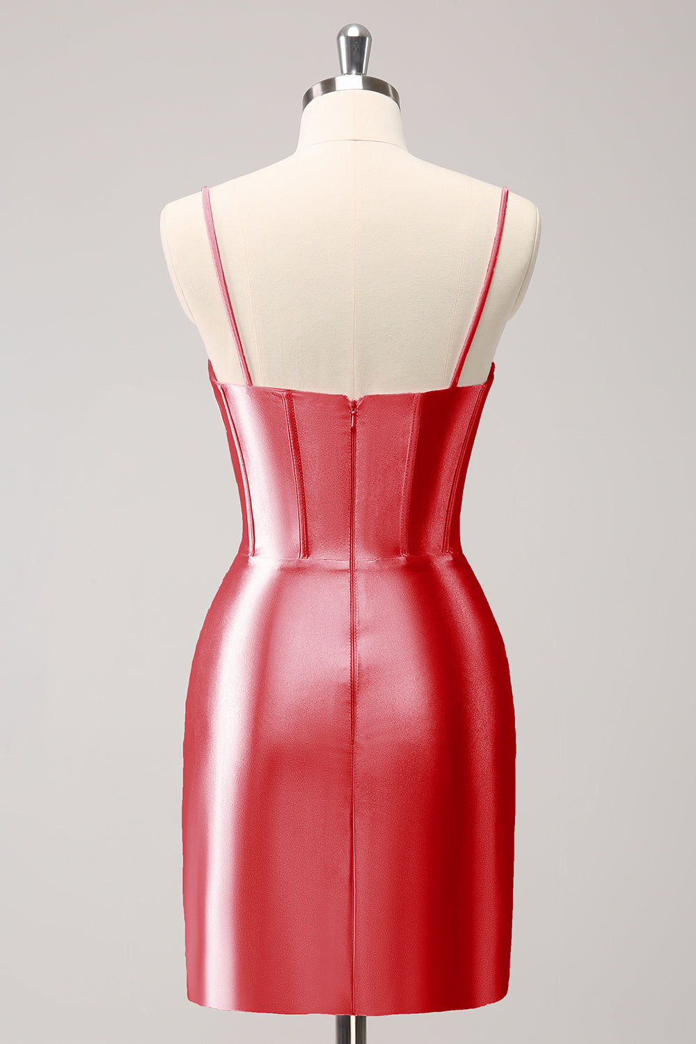 Sparkly Pink Spaghetti Straps Tight Mini Dress with Beading - Image 13
